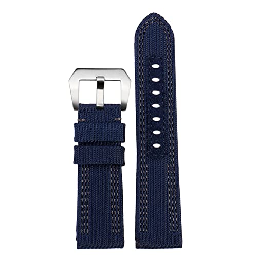 BAHDB 24 mm 26 mm großes unsichtbares Nylon-Leder-Armband für Herren, Zubehör für Panerai Pam00984 00985 PAM111 PAM441 Serie Uhrenarmband-Zubehör(Blue gray silver,26mm) von BAHDB