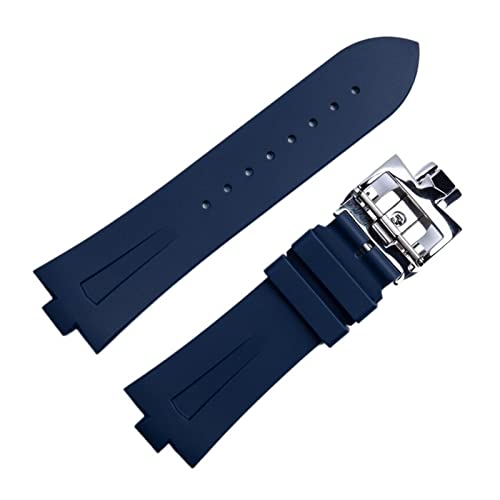 BAHDB 25 mm * 8 mm Gummi-Silikon-Armband für Vacheron Constantin Overseas Watch Bnad Schwarz Blau Wasserdichtes Sportarmband(Blue Silver Buckle) von BAHDB