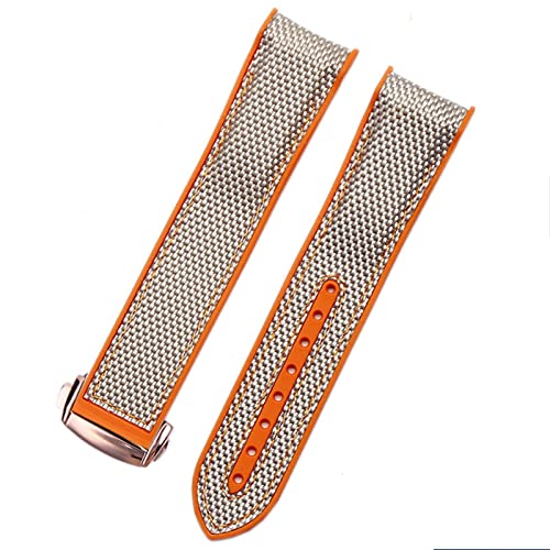 BAHDB Armband Für Omega 300 Seamaster 600 Planet Ozean Klappschnalle Silicon Nylon Gurt Uhr Accessoires Uhren Bandkette(Gray-Rose Gold Clasp,22mm) von BAHDB