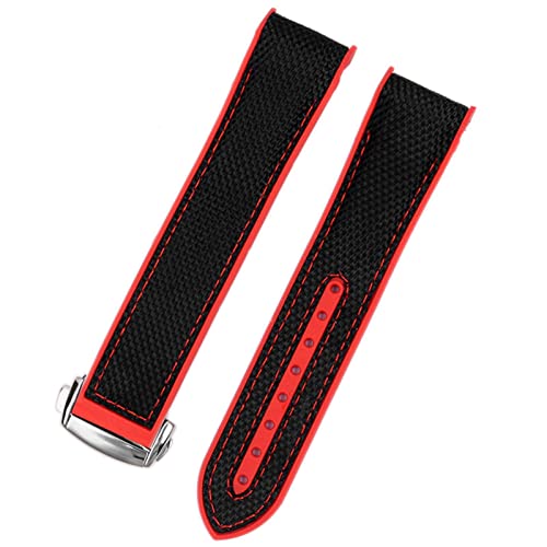 BAHDB Armband Für Omega 300 Seamaster 600 Planet Ozean Klappschnalle Silicon Nylon Gurt Uhr Accessoires Uhren Bandkette(Red-Silver Clasp,22mm) von BAHDB