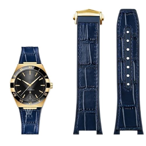 BAHDB Armband aus echtem Leder mit Silikonbasis für das Uhrenarmband der Omega Constellation-Serie Perfect Observatory 131.13 Manhattan-Serie(Color:Blue gold) von BAHDB