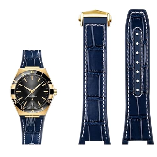 BAHDB Armband aus echtem Leder mit Silikonbasis für das Uhrenarmband der Omega Constellation-Serie Perfect Observatory 131.13 Manhattan-Serie(Color:Blue white gold) von BAHDB