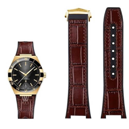 BAHDB Armband aus echtem Leder mit Silikonbasis für das Uhrenarmband der Omega Constellation-Serie Perfect Observatory 131.13 Manhattan-Serie(Color:Brown gold) von BAHDB