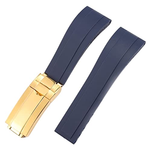 BAHDB Armband für Rolex SUBMARINER YachtMaster DAYTONA Silikon wasserdichtes Uhrenarmband Uhrenzubehör Gummi-Uhrenarmband Kette Uhrenschnalle mit Logo(Blue-Gold) von BAHDB