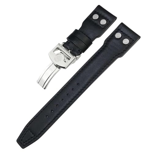 BAHDB Dickes Echtleder-Kalbsleder-Uhrenarmband 21 mm 22 mm für IWC Big PILOT Spitfire TOP GUN IW5009 IW3777. Nieten-Rindsleder-Uhrenarmband (Color : Black black 2, Size : 22mm) von BAHDB