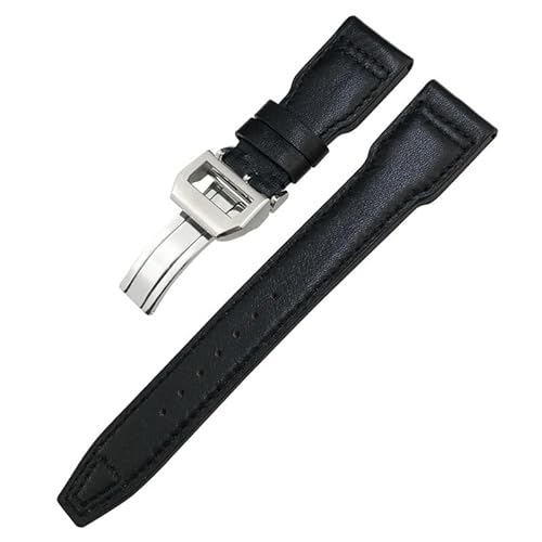 BAHDB Dickes Echtleder-Kalbsleder-Uhrenarmband 21 mm 22 mm für IWC Big PILOT Spitfire TOP GUN IW5009 IW3777. Nieten-Rindsleder-Uhrenarmband (Color : Black black plain2-01, Size : 21mm) von BAHDB