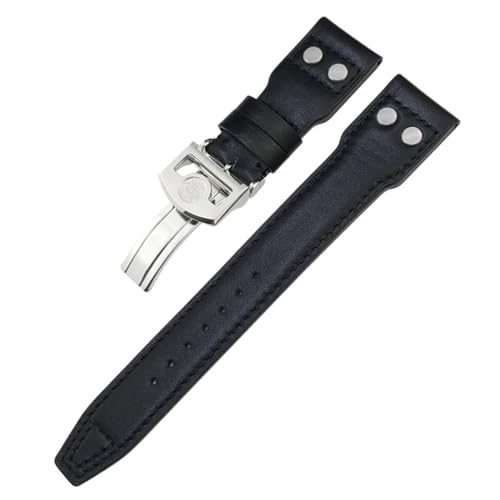 BAHDB Dickes echtes Leder Kalbsleder Armband 20mm 21mm 22mm für IWC Big PILOT Spitfire TOP GUN IW5009 IW3777 Nieten Rindsleder Uhrenarmband Werkzeug (Color : Black black 2, Size : 21mm) von BAHDB