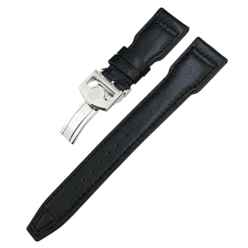 BAHDB Dickes echtes Leder Kalbsleder Armband 20mm 21mm 22mm für IWC Big PILOT Spitfire TOP GUN IW5009 IW3777 Nieten Rindsleder Uhrenarmband Werkzeug (Color : Black black plain1, Size : 21mm) von BAHDB