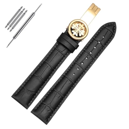BAHDB Echtes Leder Uhrenarmband für PP Patek Philippe Grenade 5167Ax 20mm 21mm 22mm Armband Herren Damen Armband Kette (Color : Black-gold, Size : 22mm) von BAHDB