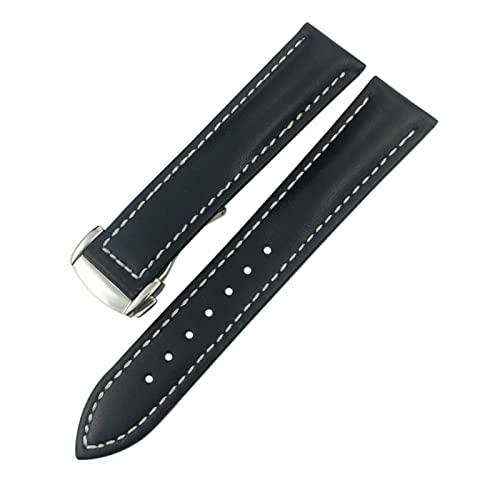 BAHDB Echtes Leder Uhrenband 20mm 22mm 18 mm 19mm 21mm für Omega Seamaster AT150 Taucher 300 de Ville Cowide Alligator Uhrengurt(Black white,20mm for OMG) von BAHDB