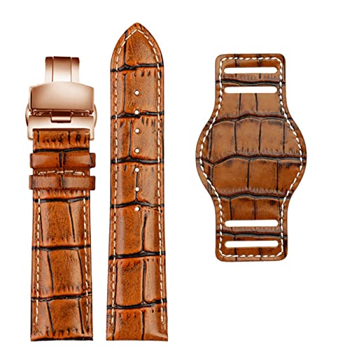 BAHDB Echtes Leder Uhrengurt 20mm 22 mm Herren Uhrband mit Mattenhandwerken Band handgefertigtes Lederarmband(Brown RG Folding,20mm) von BAHDB
