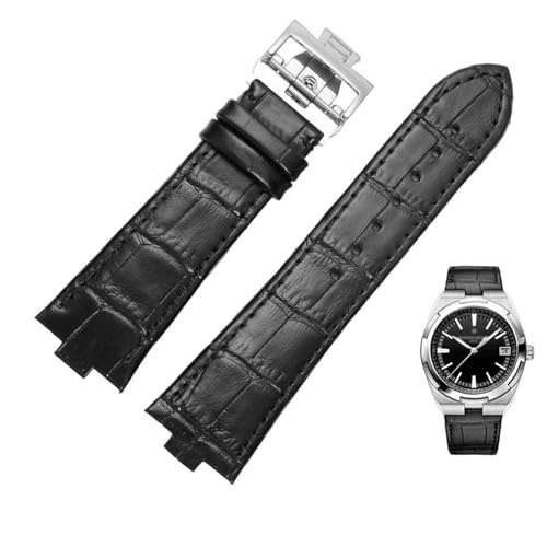 BAHDB Echtes Lederarmband für Vacheron Constantin OVERSEAS Serie 4500V 5500V P47040 Edelstahlschnalle Herrenuhrenarmband 25-8mm(Color:Black-silver-02) von BAHDB