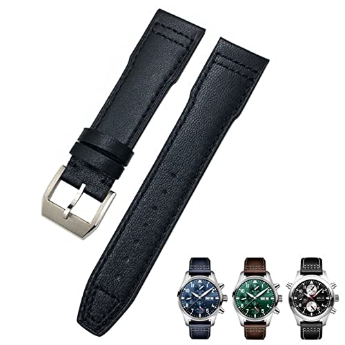 BAHDB Echtleder-Rindsleder-Uhrenarmbänder 20 mm 21 mm für IWC IW377714 Mark18 Spitfire PORTOFINO Weiche Rindsleder-Armbänder(Black Black,21mm) von BAHDB