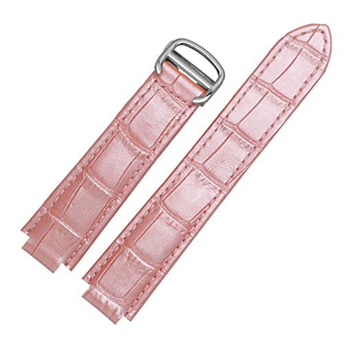 BAHDB Für Cartier Armbänder Qualität Farbe Echtes Leder Uhrenarmbänder Faltschließe Ersatz Lederband Weibliches Armband(Pink,16x9mmGold clasp) von BAHDB