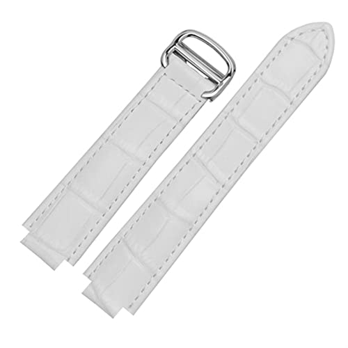 BAHDB Für Cartier Armbänder Qualität Farbe Echtes Leder Uhrenarmbänder Faltschließe Ersatz Lederband Weibliches Armband(White,16x9mmGold clasp) von BAHDB