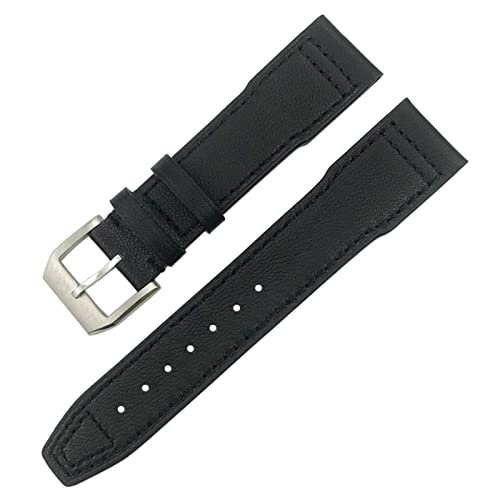 BAHDB Für IWC IW3777 IW3270 Mark 18 Big Pilot’s Watch Strap Weiche Rindslederarmbänder 20mm 21mm 22mm Lederarmband(Black silver,21mm) von BAHDB