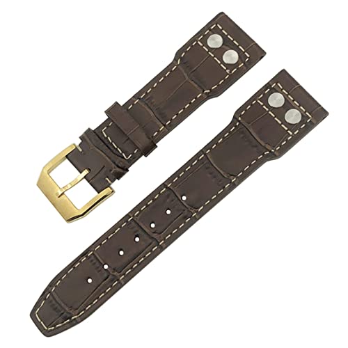 BAHDB Für IWC IW3777 IW3270 Mark 18 Big Pilot’s Watch Strap Weiche Rindslederarmbänder 20mm 21mm 22mm Lederarmband(Brown rivet golden,21mm) von BAHDB