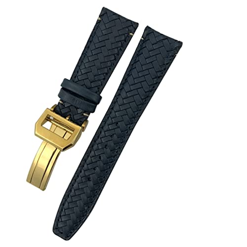 BAHDB Für Iwc Portugieser großer Pilot IW377714 IW394005 Leder Uhrengurt blau Armband 20mm 21mm 22 mm Premium -Kauflattengurt(Blue Golden Buckle,22mm) von BAHDB