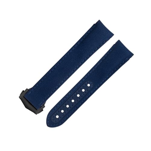 BAHDB Für Omega-Armband für AT150 Seamaster 300 Planet Ocean De Ville Speedmaster Uhrenarmband mit gebogenem Ende, 20 mm blaue Linie, hochdichtes Nylon-Rindsleder-Uhrenarmband (Color : Blue 3, Size von BAHDB