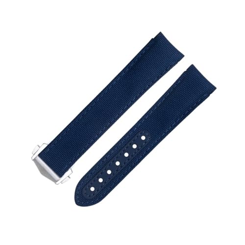 BAHDB Für Omega-Armband für AT150 Seamaster 300 Planet Ocean De Ville Speedmaster Uhrenarmband mit gebogenem Ende, 20 mm blaue Linie, hochdichtes Nylon-Rindsleder-Uhrenarmband (Color : Blue 4, Size von BAHDB
