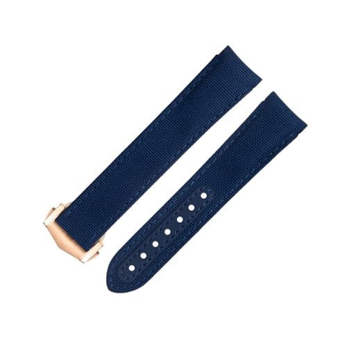 BAHDB Für Omega-Armband für AT150 Seamaster 300 Planet Ocean De Ville Speedmaster Uhrenarmband mit gebogenem Ende, 20 mm blaue Linie, hochdichtes Nylon-Rindsleder-Uhrenarmband (Color : Blue 5, Size von BAHDB