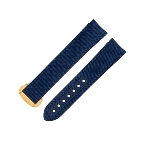 BAHDB Für Omega-Armband für AT150 Seamaster 300 Planet Ocean De Ville Speedmaster Uhrenarmband mit gebogenem Ende, 20 mm blaue Linie, hochdichtes Nylon-Rindsleder-Uhrenarmband (Color : Blue 6, Size von BAHDB