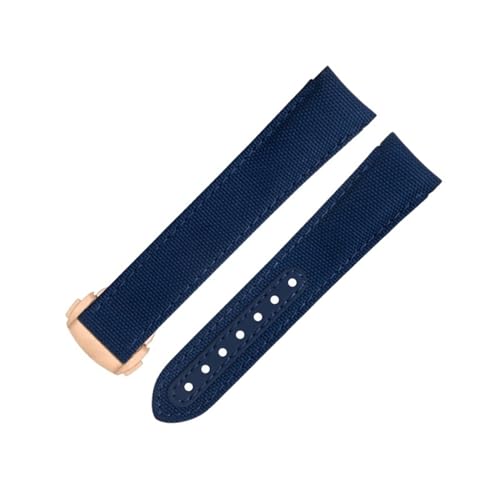 BAHDB Für Omega-Armband für AT150 Seamaster 300 Planet Ocean De Ville Speedmaster Uhrenarmband mit gebogenem Ende, 20 mm blaue Linie, hochdichtes Nylon-Rindsleder-Uhrenarmband (Color : Blue 8, Size von BAHDB