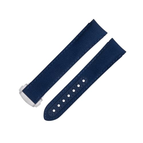 BAHDB Für Omega-Armband für AT150 Seamaster 300 Planet Ocean De Ville Speedmaster Uhrenarmband mit gebogenem Ende, 20 mm blaue Linie, hochdichtes Nylon-Rindsleder-Uhrenarmband (Color : Blue 9, Size von BAHDB