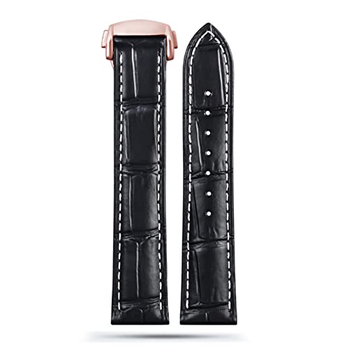 BAHDB Für Omega Seamaster 300 150 Speedmaster 007 AT150 braunes Armband Armband Faltschließe 19mm 20mm 21mm italienisches Lederband(A Black-rose gold,19mm) von BAHDB