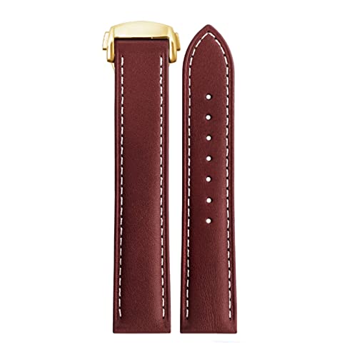 BAHDB Für Omega Seamaster 300 150 Speedmaster 007 AT150 braunes Armband Armband Faltschließe 19mm 20mm 21mm italienisches Lederband(B Dark brown-gold,19mm) von BAHDB