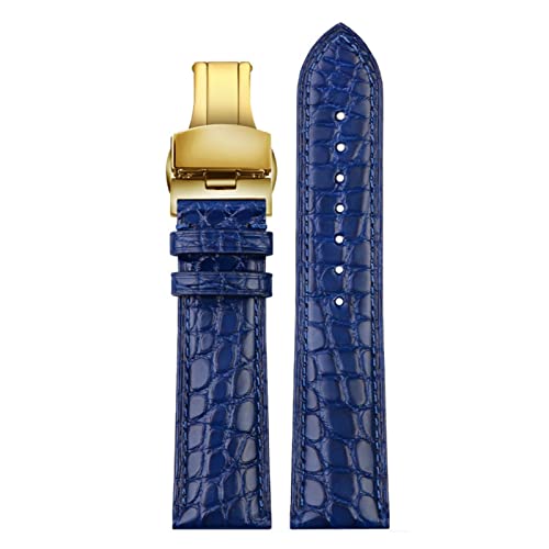 BAHDB Für jedes luxuriöse Armband Krokodilgurt weiche blaue Leder -Uhrenband -Schmetterlingsverschluss 18 20mm 22 mm Männer Handgelenk Band(Blue gold fold,18mm) von BAHDB