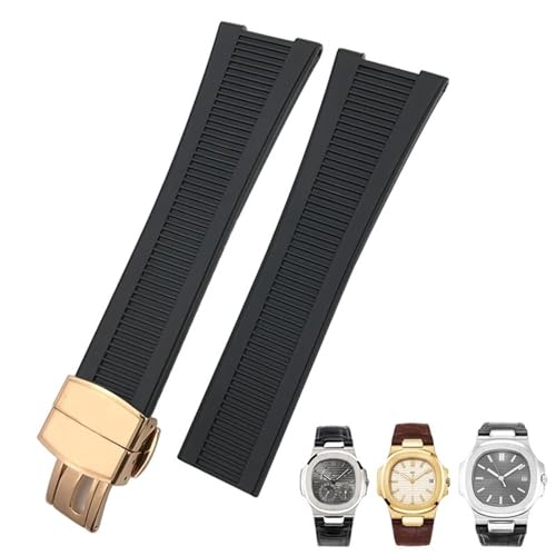 BAHDB Gummi-Silikon-Uhrenarmband für Patek Philippe PP 5711 5712G Nautilus Armband 25 mm Schwarz Blau Braun Armband Sportarmband Herren (Color : Black rose gold, Size : 25mm) von BAHDB