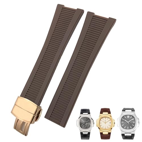 BAHDB Gummi-Silikon-Uhrenarmband für Patek Philippe PP 5711 5712G Nautilus Armband 25 mm Schwarz Blau Braun Armband Sportarmband Herren (Color : Brown rose gold, Size : 25mm) von BAHDB