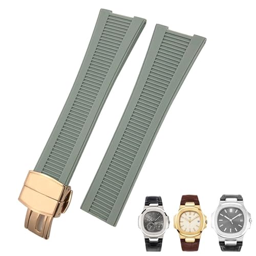 BAHDB Gummi-Silikon-Uhrenarmband für Patek Philippe PP 5711 5712G Nautilus Armband 25 mm Schwarz Blau Braun Armband Sportarmband Herren (Color : Gray rose gold, Size : 25mm) von BAHDB