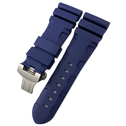 BAHDB Gummi Uhrband 22mm 24mm 26mm Silikon Uhrengurt Für Panerai Tauchluminor Pam Wasserdichtes Armband(Blue folding,24mm silver buckle) von BAHDB
