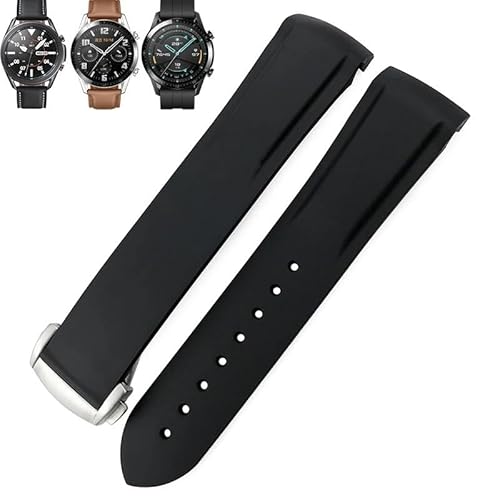 BAHDB Gummi-Uhrenarmband, 22 mm, 20 mm, gebogenes Ende, Silikonarmband, passend für Omega x Uhr, Seamaster, Speedmaster AT150 De Ville, Seiko Stoff-Uhrenarmband (Color : Black silver, Size : 22mm) von BAHDB