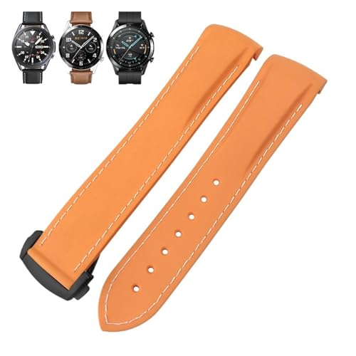 BAHDB Gummi-Uhrenarmband, 22 mm, 20 mm, gebogenes Ende, Silikonarmband, passend für Omega x Uhr, Seamaster, Speedmaster AT150 De Ville, Seiko Stoff-Uhrenarmband (Color : Orange white black, Size : 2 von BAHDB