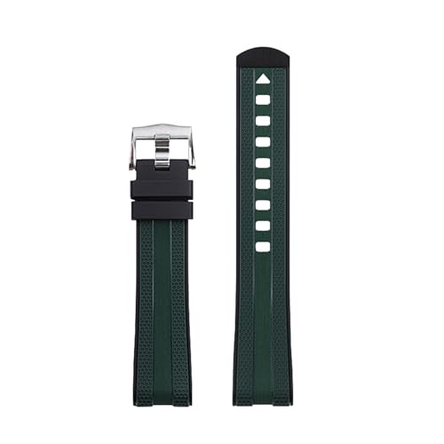 BAHDB Gummi-Uhrenarmband mit gebogenem Ende, passend für Omega Seamaster 007 Speedmaster Diver 300M Aqua Terra 150 Planet Ocean. Weiches, wasserdichtes Silikon-Uhrenarmband (Color : Black Green 4, S von BAHDB