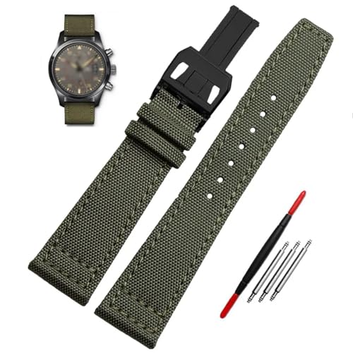 BAHDB Hochdichtes Nylon-Armband für IWC IW377724 IW371614 Uhrenarmband 20 mm 21 mm 22 mm Armband Schwarz Armygreen Blue Canvas Handgelenkgürtel (Color : Green black buckle, Size : 20mm) von BAHDB