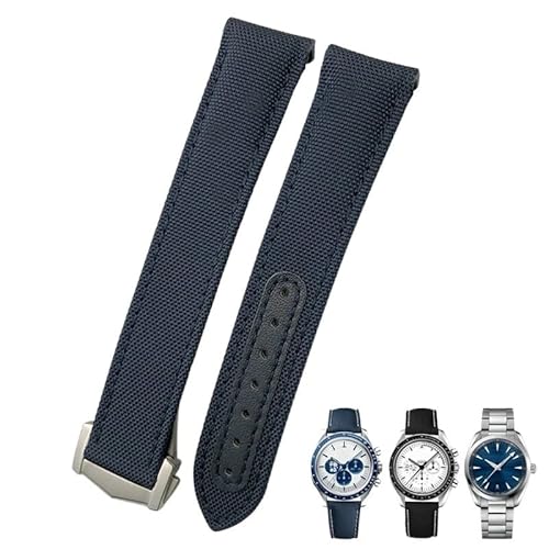 BAHDB Hochdichtes Nylon-Lederarmband, 20 mm, 21 mm, 19 mm, passend für Omega Seamaster AQUA TERRA 150 GoodPlanet GMT-Uhrenarmband mit gebogenem Ende (Color : Blue blue, Size : 20mm) von BAHDB