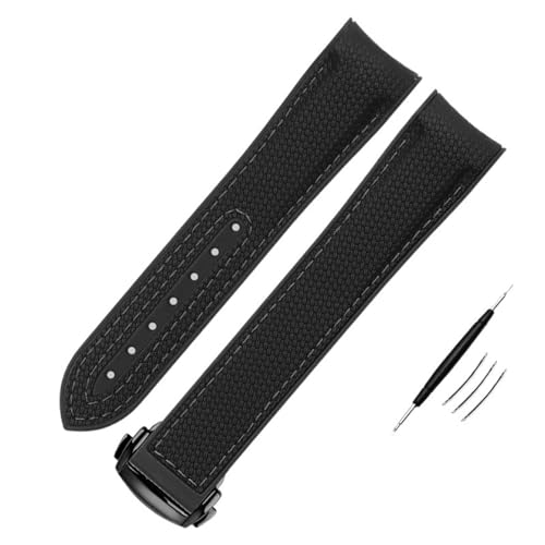 BAHDB Hochdichtes Nylon-Silikon-Armband für Omega-Uhrenarmband 20 mm, 21 mm, 22 mm, Gummi-Uhrenarmband, Faltschließe, gebogenes Ende für Armbanduhren(Color:BK-black BK,Size:22mm) von BAHDB