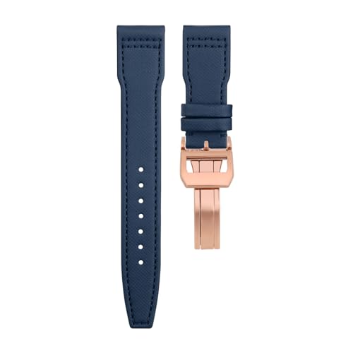 BAHDB Nylon Canvas Lederarmband 21mm 22mm für IWC Armband SPITFIRE MARK 18 Portugieser Portofino TOP GUN Pilot IW3777 Armband (Color : BLUE rose buckle A, Size : 21MM) von BAHDB