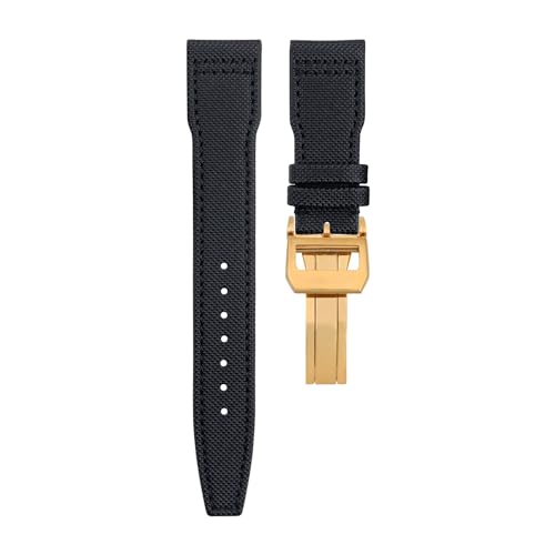 BAHDB Nylon Canvas Lederarmband 21mm 22mm für IWC Armband SPITFIRE MARK 18 Portugieser Portofino TOP GUN Pilot IW3777 Armband (Color : Black Gold buckle A, Size : 20MM) von BAHDB