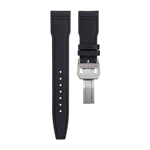 BAHDB Nylon Canvas Lederarmband 21mm 22mm für IWC Armband SPITFIRE MARK 18 Portugieser Portofino TOP GUN Pilot IW3777 Armband (Color : Black SILVER buckle A, Size : 21MM) von BAHDB