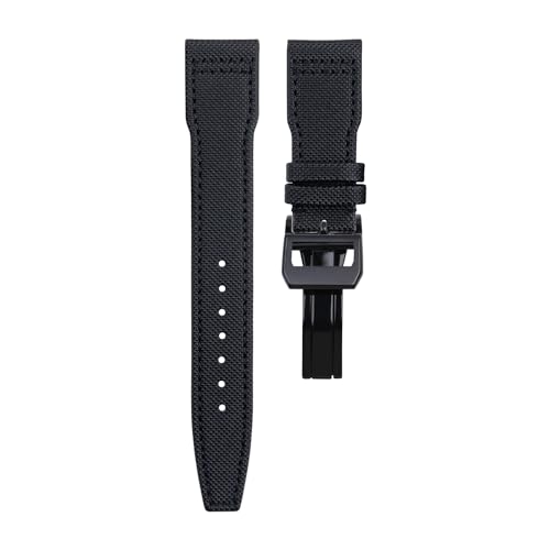 BAHDB Nylon Canvas Lederarmband 21mm 22mm für IWC Armband SPITFIRE MARK 18 Portugieser Portofino TOP GUN Pilot IW3777 Armband (Color : Black black buckle A, Size : 20MM) von BAHDB