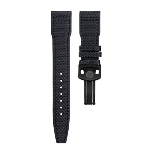 BAHDB Nylon Canvas Lederarmband 21mm 22mm für IWC Armband SPITFIRE MARK 18 Portugieser Portofino TOP GUN Pilot IW3777 Armband (Color : Black black buckle B, Size : 21MM) von BAHDB