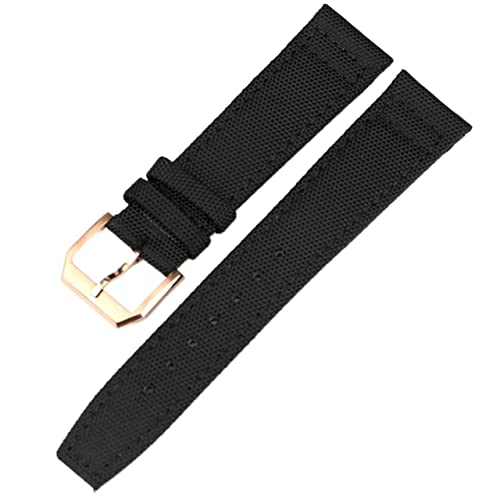 BAHDB Sehen Sie sich Band für IWC Pilot sieht Portugieser zu Men Insurance Clasp Gurt Uhr Accessoires Nylon Leder Uhren Armband Kette(Black-RoseGold Clasp,20mm) von BAHDB