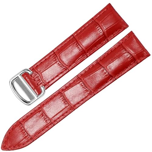 BAHDB Uhrenarmband für Cartier TANk SOLO RONDE DE Echtes Leder Uhrenkette Faltschließe Uhrenarmband Zubehör Uhrenarmband Gürtel(Red silver,14mm) von BAHDB