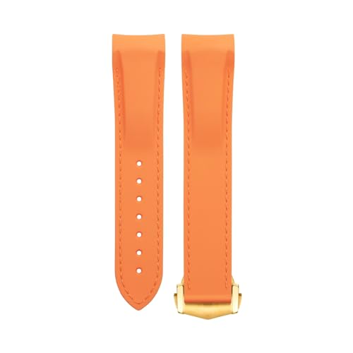 BAHDB Weiches, flexibles Gummi-Uhrenarmband für Omega Speedmaster Moonwatch Seamaster 300 AT150 PLANET OCEAN 600. Armband mit 20/21/22 mm Goldspitze (Color : Orange Orange, Size : 20mm) von BAHDB