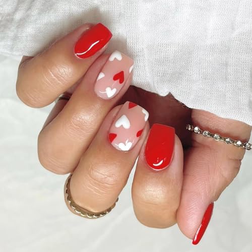 24 Fache Herz Vollbezüge Kleben Nägel Valentinstag Falsche Nägel Auf Nägel Kurzquadratische Künstliche Nägel Für Frauen von BAHJKASD